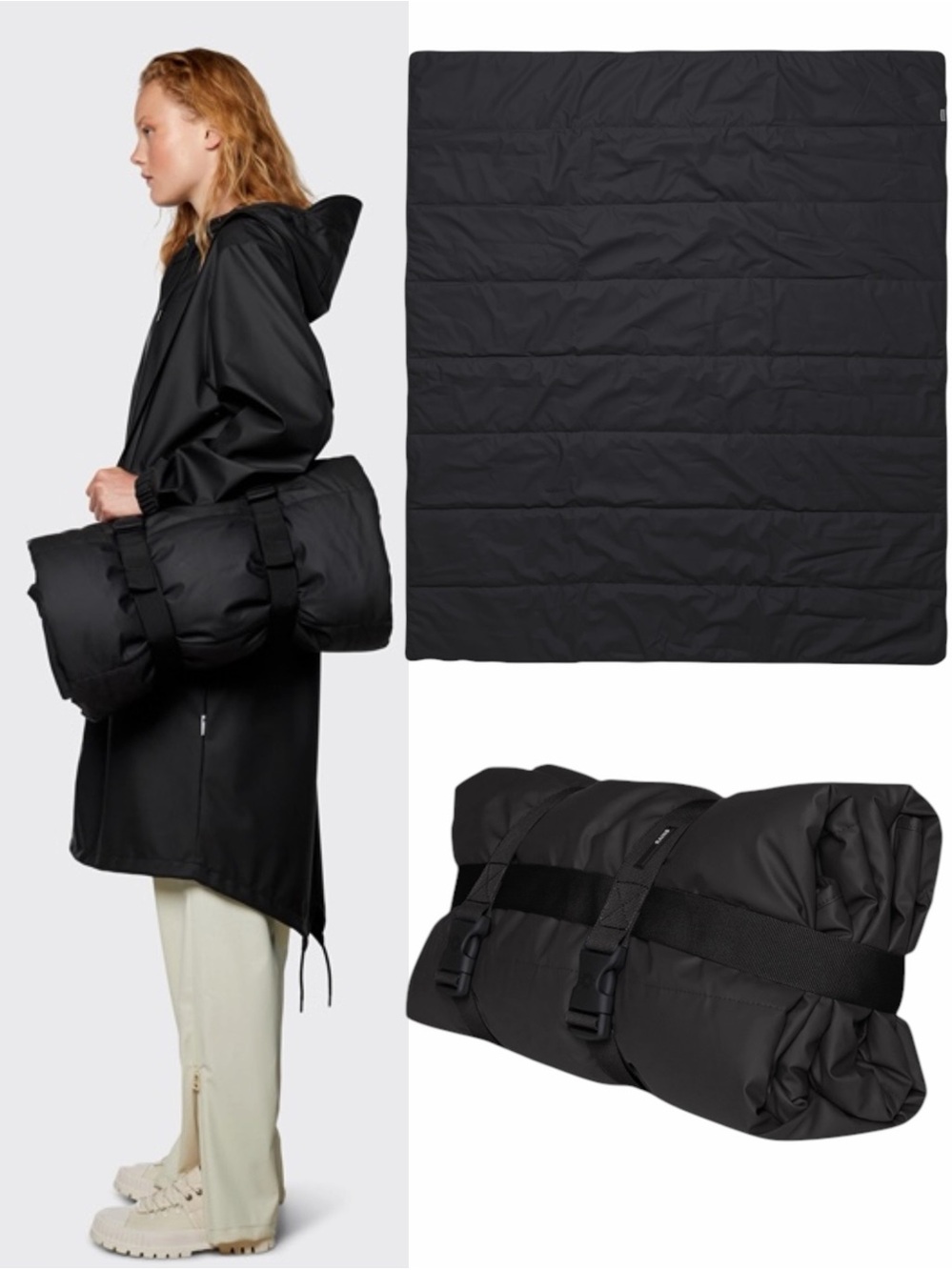 NWT RAINS Waterproof Trail Blanket Black Quilted Picnic Stadium Car Camping Gear